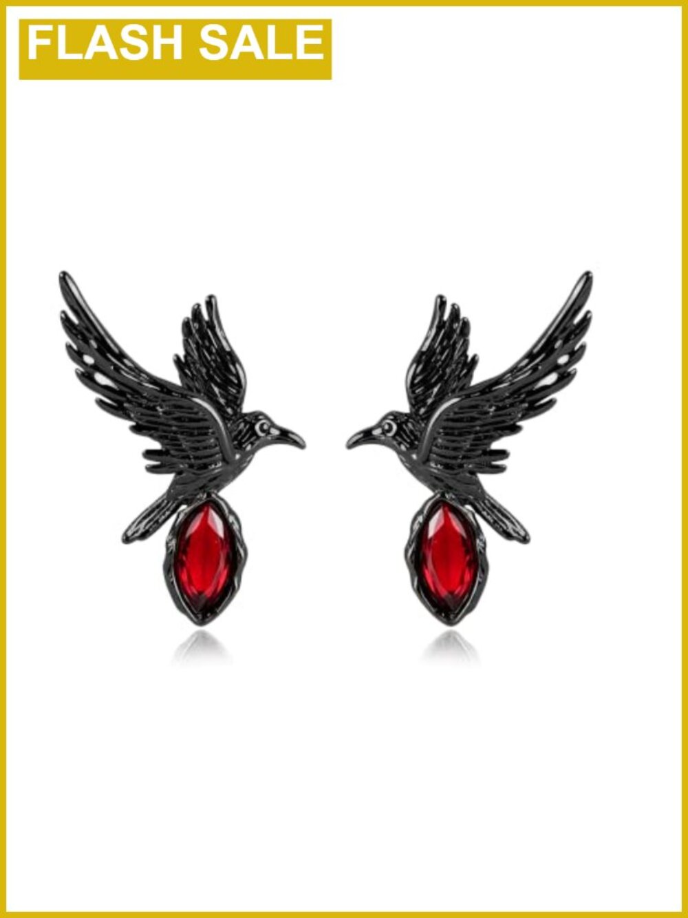 Gothic Raven Earrings Red Cubic Zirconia Halloween Goth Jewelry